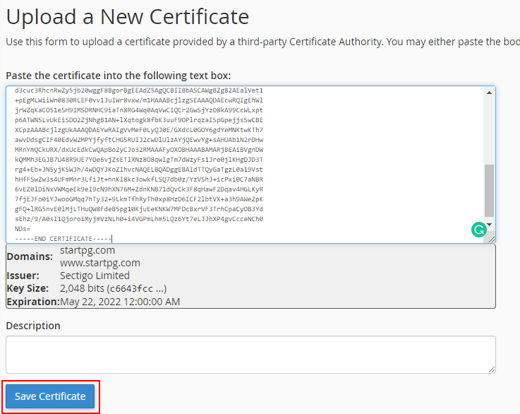 SSL Certificate installation