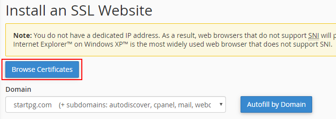 SSL Certificate installation