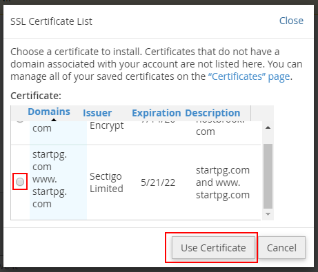 SSL Certificate installation